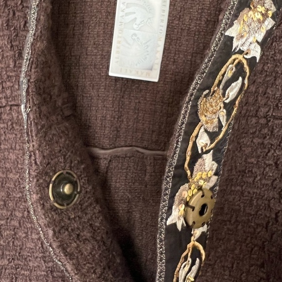 Alberto Makali Brown Wool Blend Beaded Embellished Bell Sleeve Jacket Blazer - Picture 9 of 12